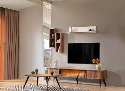 Stylish living room furniture modern RTV lowboard wood coffee table shelves